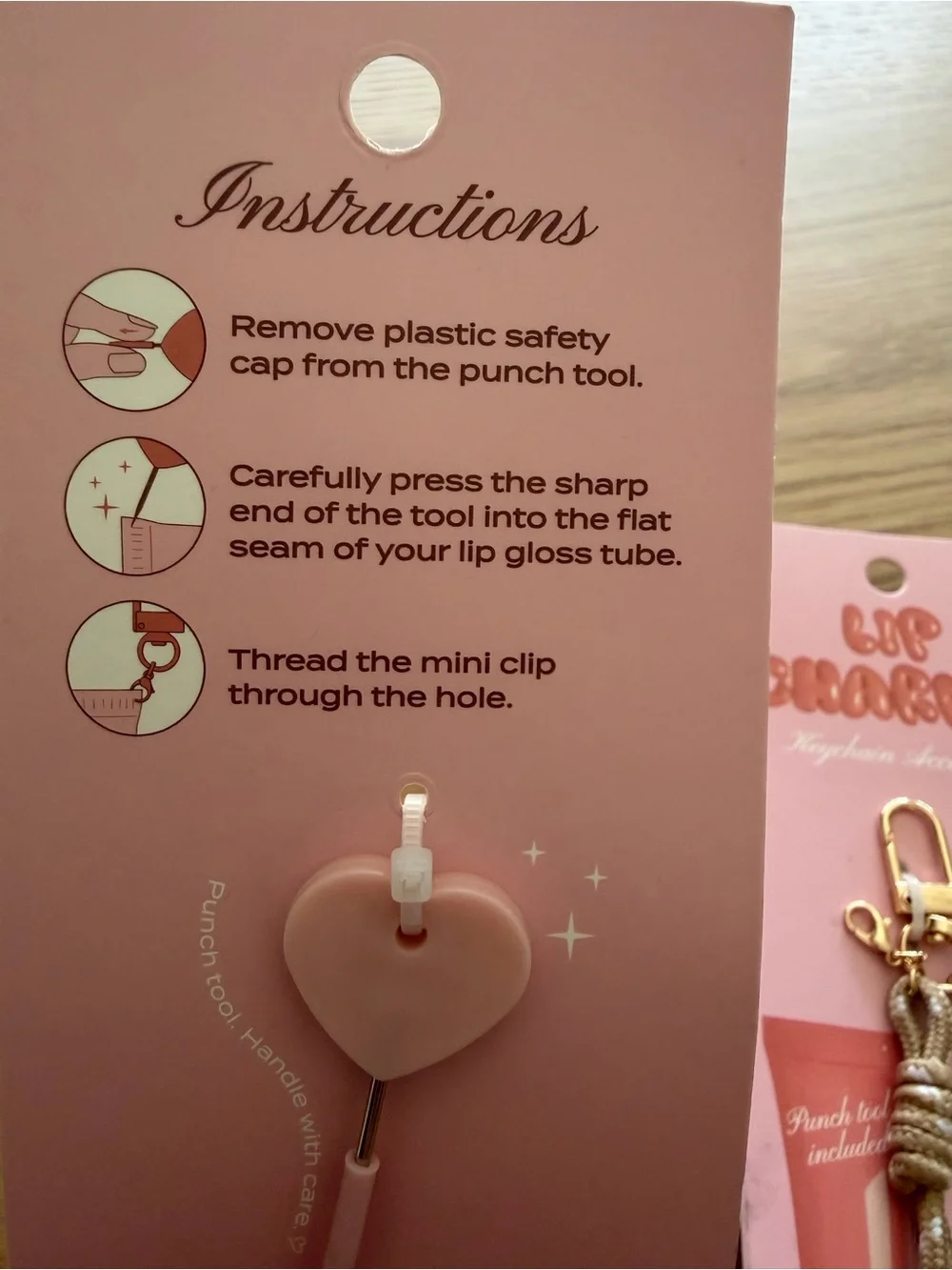 Lip Charm - Beige Rope & Green Charm Keychain Accessory